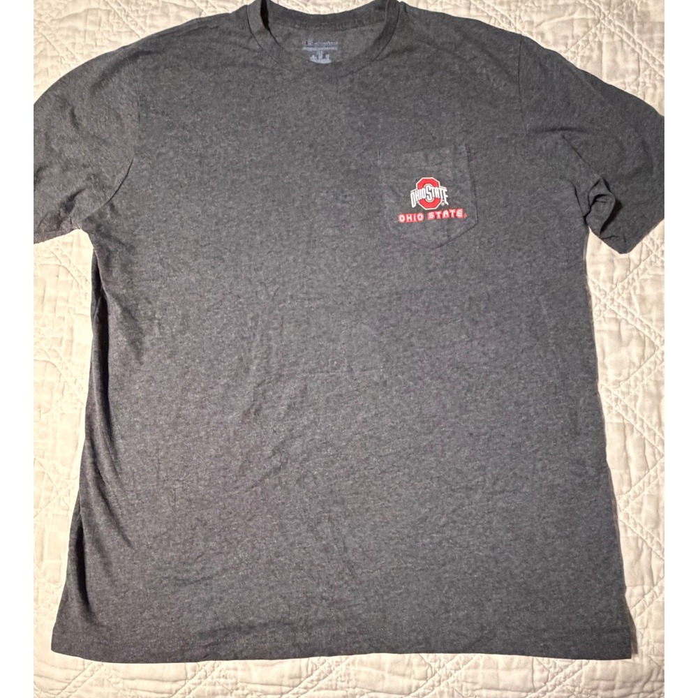 Champion Ohio State T-Shirt Mens 2XL Gray Pocket OSU Graphic Short Sleeve Tee